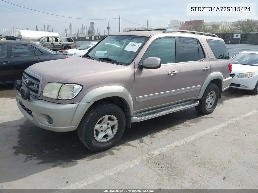 2002 Toyota Sequoia Sr5 V8 VIN: 5TDZT34A72S115424 Lot: 45620972