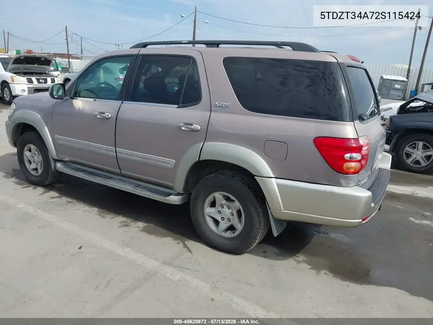 2002 Toyota Sequoia Sr5 V8 VIN: 5TDZT34A72S115424 Lot: 45620972