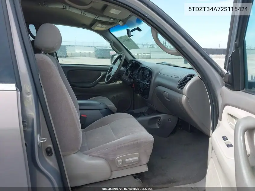 2002 Toyota Sequoia Sr5 V8 VIN: 5TDZT34A72S115424 Lot: 45620972
