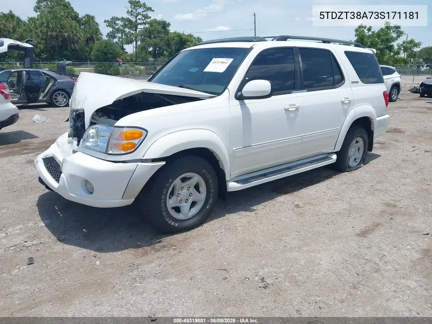 2003 Toyota Sequoia Limited V8 VIN: 5TDZT38A73S171181 Lot: 45319801