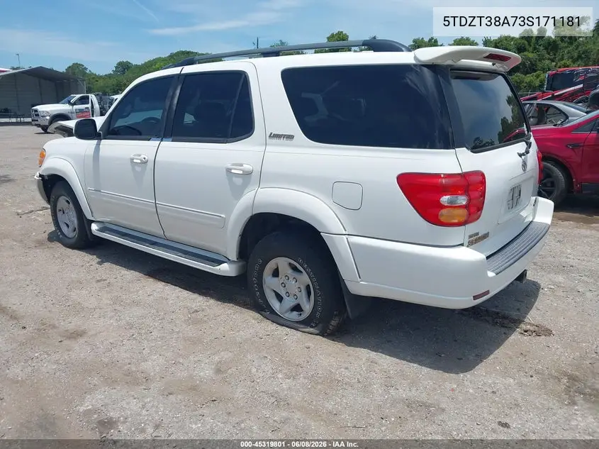 2003 Toyota Sequoia Limited V8 VIN: 5TDZT38A73S171181 Lot: 45319801