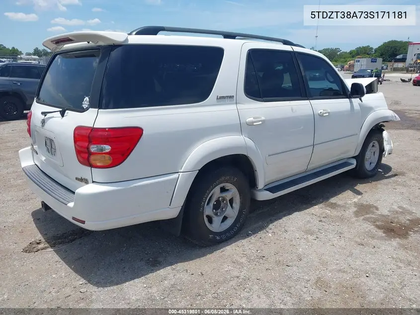 2003 Toyota Sequoia Limited V8 VIN: 5TDZT38A73S171181 Lot: 45319801