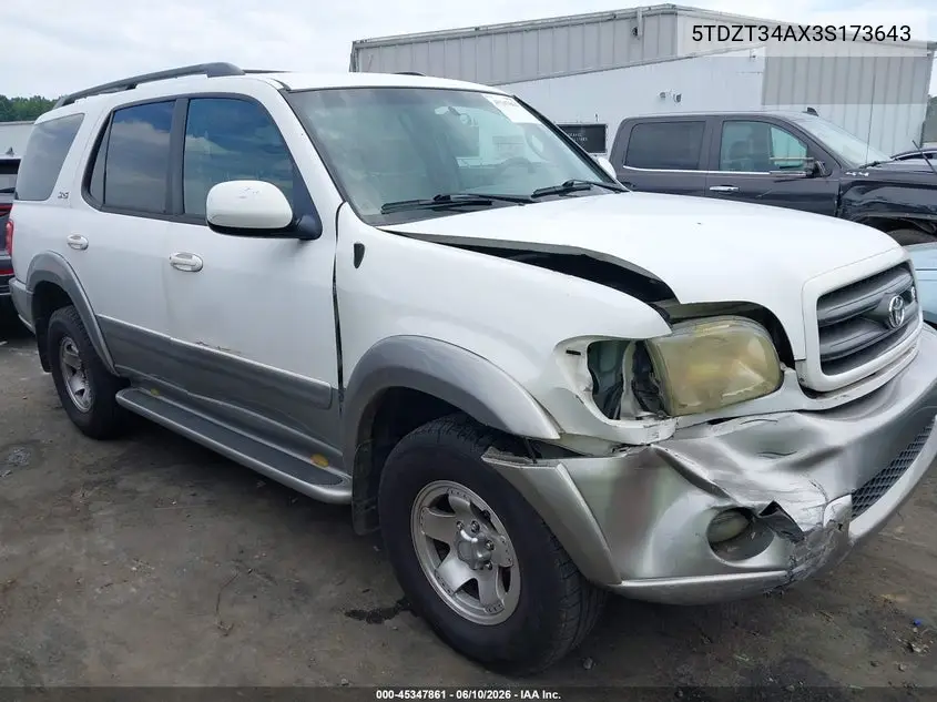 2003 Toyota Sequoia Sr5 V8 VIN: 5TDZT34AX3S173643 Lot: 45347861