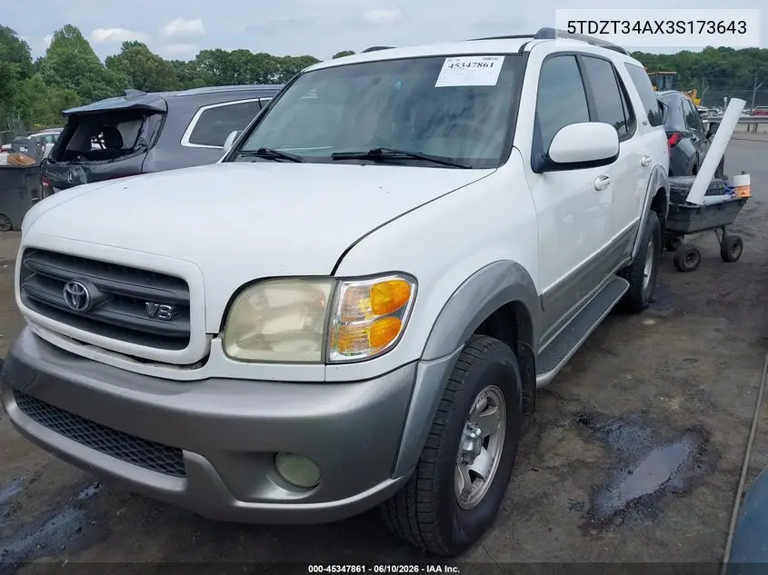 2003 Toyota Sequoia Sr5 V8 VIN: 5TDZT34AX3S173643 Lot: 45347861