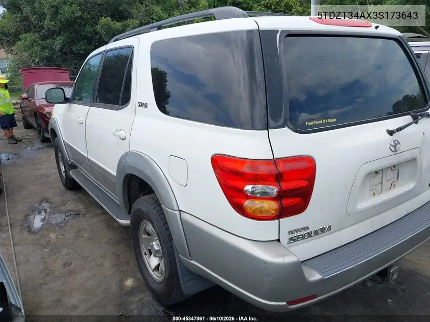 2003 Toyota Sequoia Sr5 V8 VIN: 5TDZT34AX3S173643 Lot: 45347861