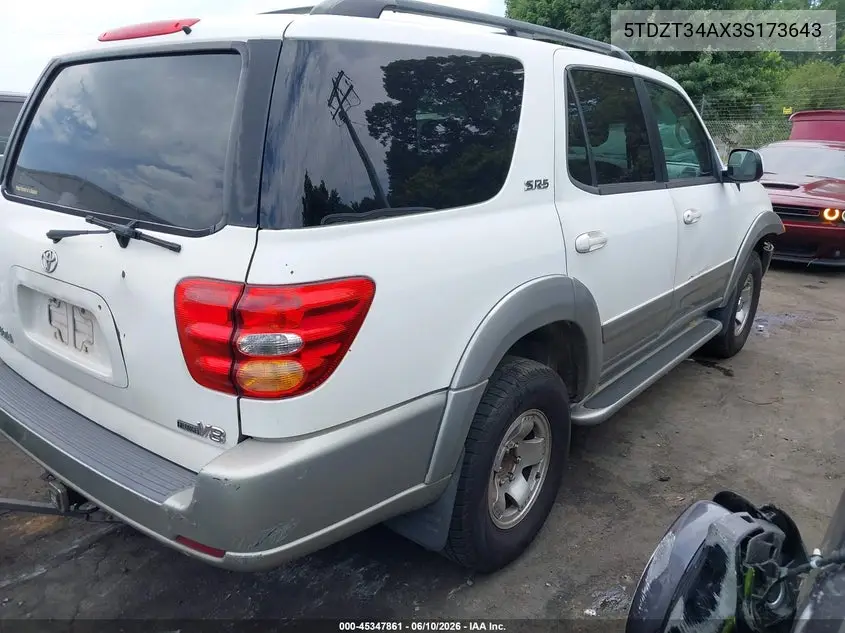 2003 Toyota Sequoia Sr5 V8 VIN: 5TDZT34AX3S173643 Lot: 45347861