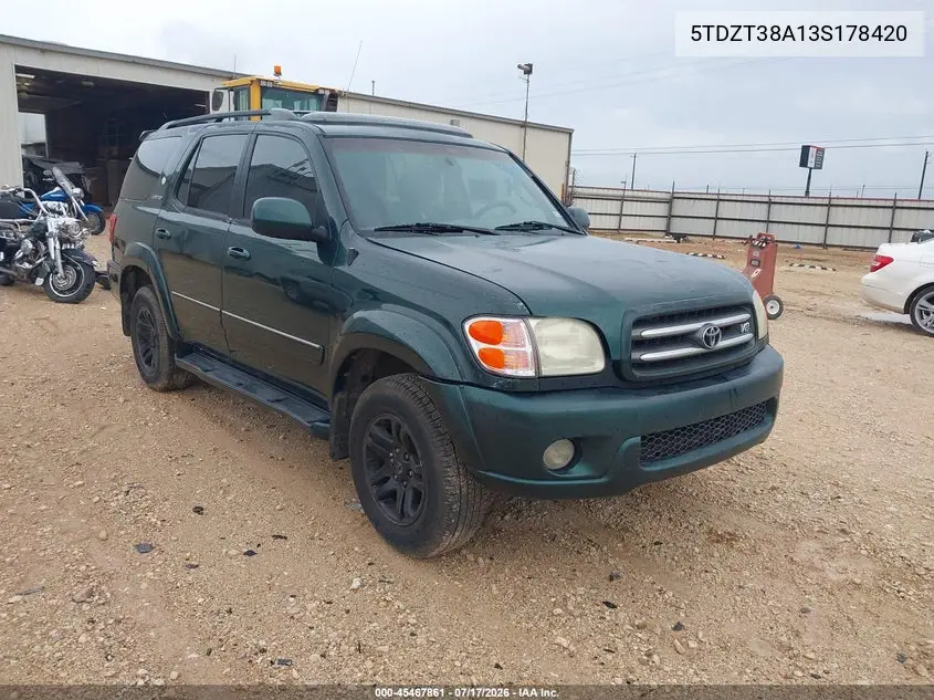 2003 Toyota Sequoia Limited V8 VIN: 5TDZT38A13S178420 Lot: 45467861