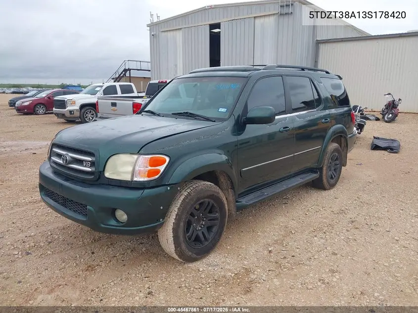 2003 Toyota Sequoia Limited V8 VIN: 5TDZT38A13S178420 Lot: 45467861