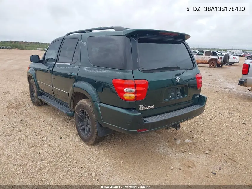 2003 Toyota Sequoia Limited V8 VIN: 5TDZT38A13S178420 Lot: 45467861