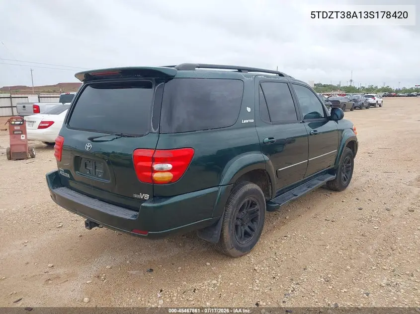 2003 Toyota Sequoia Limited V8 VIN: 5TDZT38A13S178420 Lot: 45467861