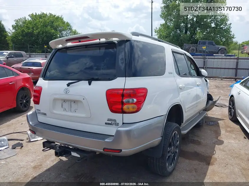 2003 Toyota Sequoia Sr5 V8 VIN: 5TDZT34A13S170730 Lot: 45550898