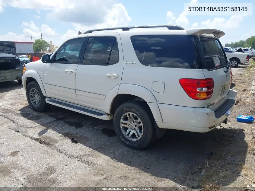 2003 Toyota Sequoia Limited V8 VIN: 5TDBT48A53S158145 Lot: 45637452