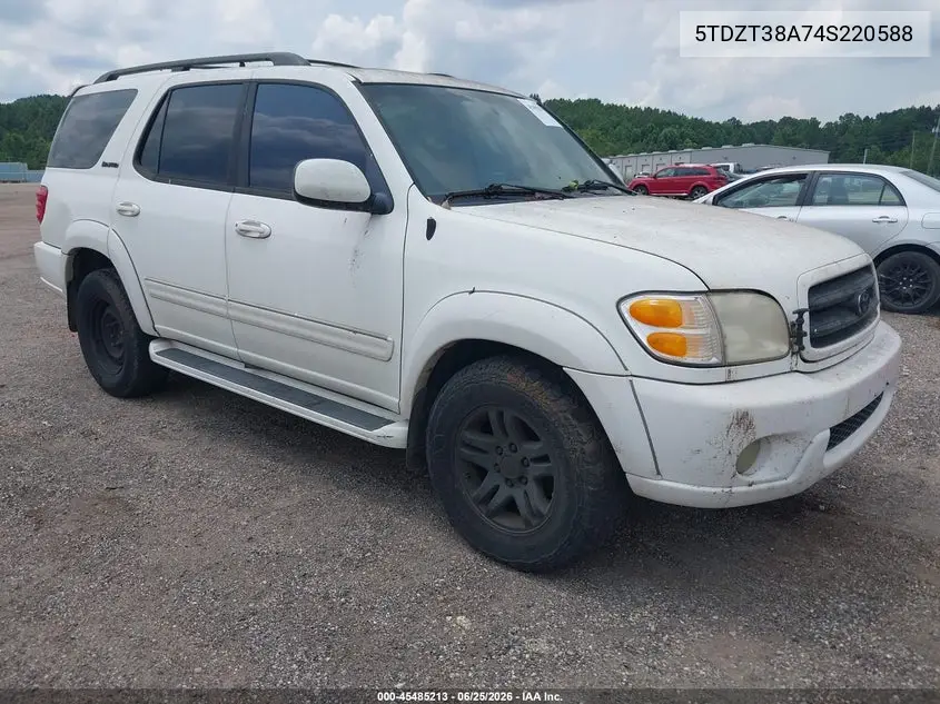 2004 Toyota Sequoia Limited V8 VIN: 5TDZT38A74S220588 Lot: 45485213