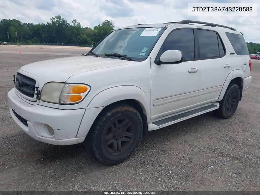 2004 Toyota Sequoia Limited V8 VIN: 5TDZT38A74S220588 Lot: 45485213