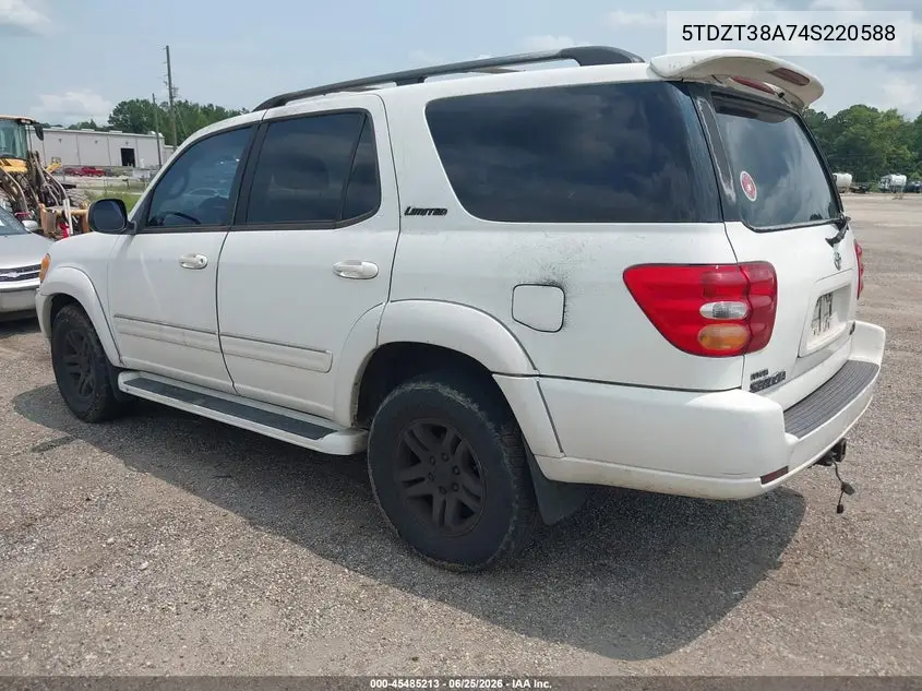 2004 Toyota Sequoia Limited V8 VIN: 5TDZT38A74S220588 Lot: 45485213
