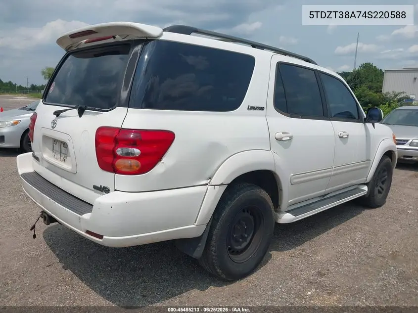 2004 Toyota Sequoia Limited V8 VIN: 5TDZT38A74S220588 Lot: 45485213