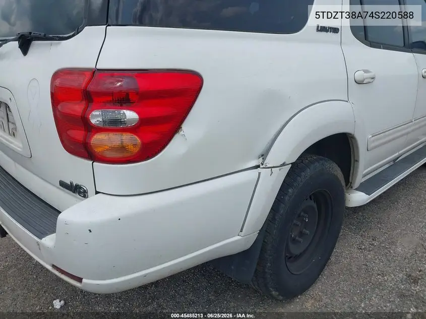 2004 Toyota Sequoia Limited V8 VIN: 5TDZT38A74S220588 Lot: 45485213