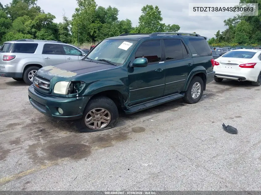 2004 Toyota Sequoia Limited V8 VIN: 5TDZT38A94S230863 Lot: 45563907