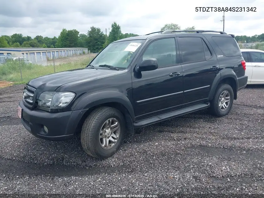 2004 Toyota Sequoia Limited V8 VIN: 5TDZT38A84S231342 Lot: 45606226