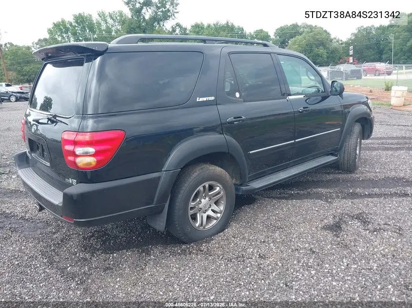 2004 Toyota Sequoia Limited V8 VIN: 5TDZT38A84S231342 Lot: 45606226