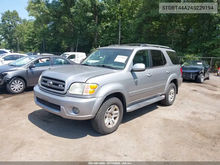 2004 Toyota Sequoia Sr5 V8 VIN: 5TDBT44A24S229194 Lot: 45610880
