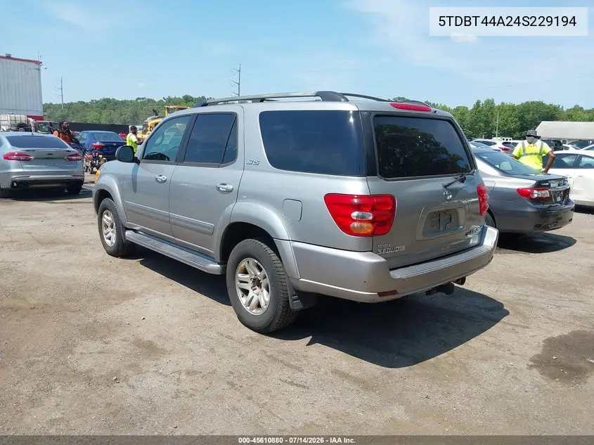 2004 Toyota Sequoia Sr5 V8 VIN: 5TDBT44A24S229194 Lot: 45610880