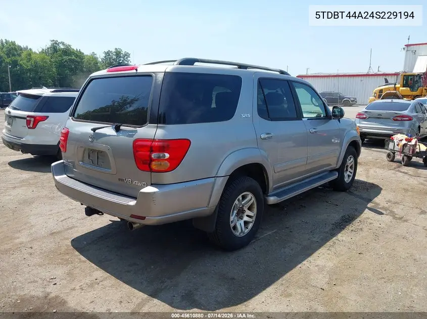 2004 Toyota Sequoia Sr5 V8 VIN: 5TDBT44A24S229194 Lot: 45610880