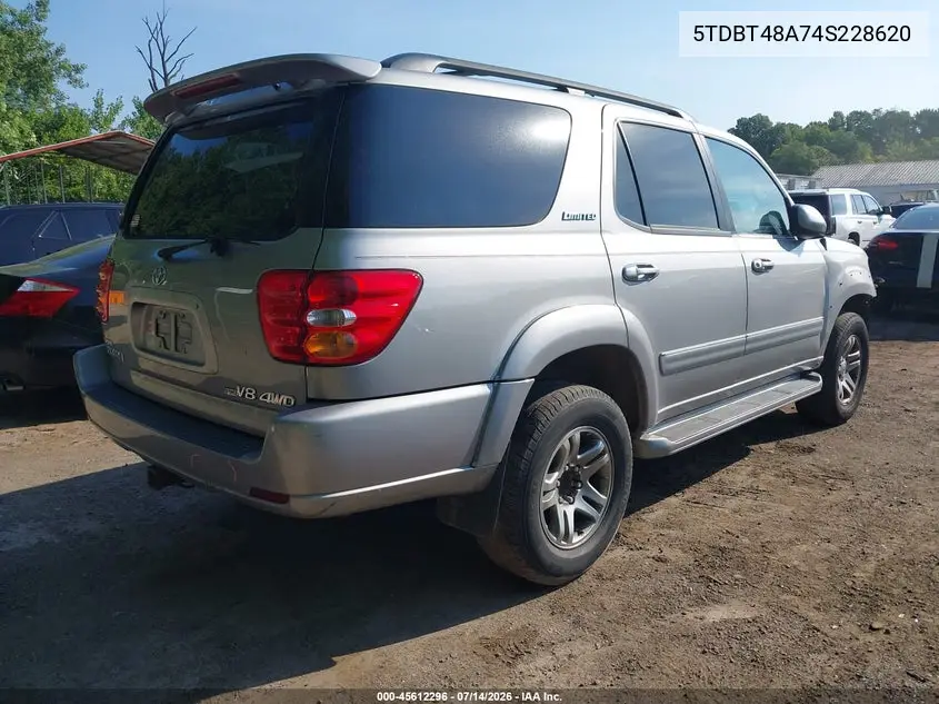 2004 Toyota Sequoia Limited V8 VIN: 5TDBT48A74S228620 Lot: 45612296