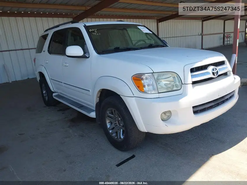 2005 Toyota Sequoia Sr5 V8 VIN: 5TDZT34A75S247345 Lot: 45449335