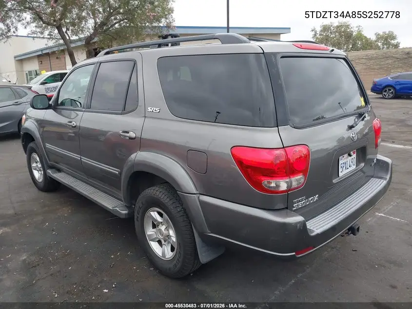 2005 Toyota Sequoia Sr5 V8 VIN: 5TDZT34A85S252778 Lot: 45530483