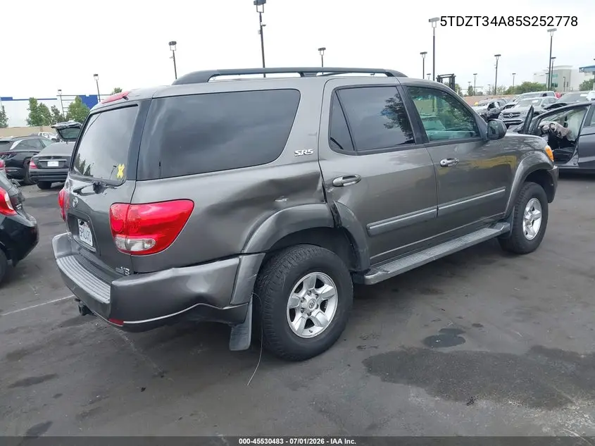 2005 Toyota Sequoia Sr5 V8 VIN: 5TDZT34A85S252778 Lot: 45530483