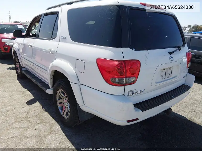 2005 Toyota Sequoia Sr5 V8 VIN: 5TDZT34A65S240001 Lot: 45566304