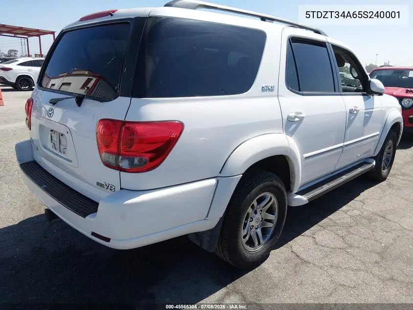 2005 Toyota Sequoia Sr5 V8 VIN: 5TDZT34A65S240001 Lot: 45566304