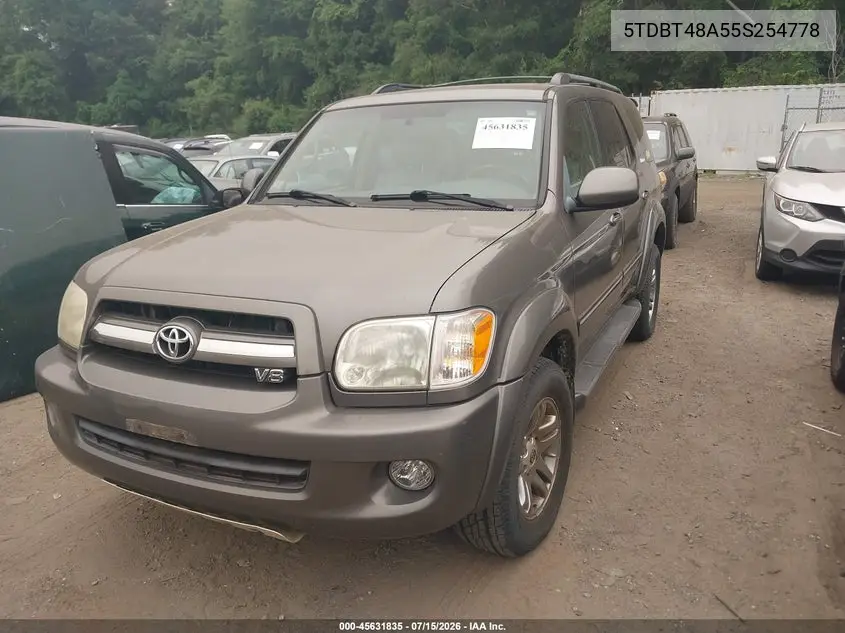2005 Toyota Sequoia Limited V8 VIN: 5TDBT48A55S254778 Lot: 45631835