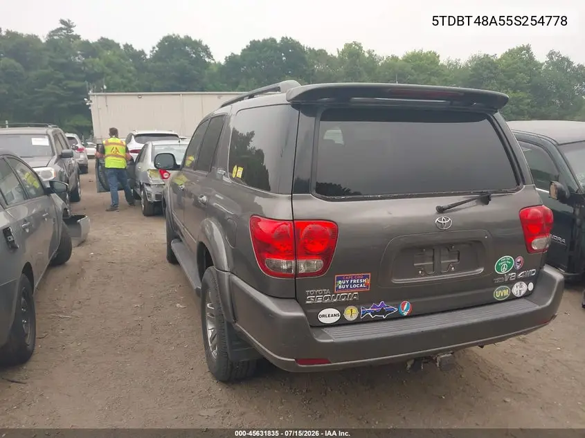 2005 Toyota Sequoia Limited V8 VIN: 5TDBT48A55S254778 Lot: 45631835