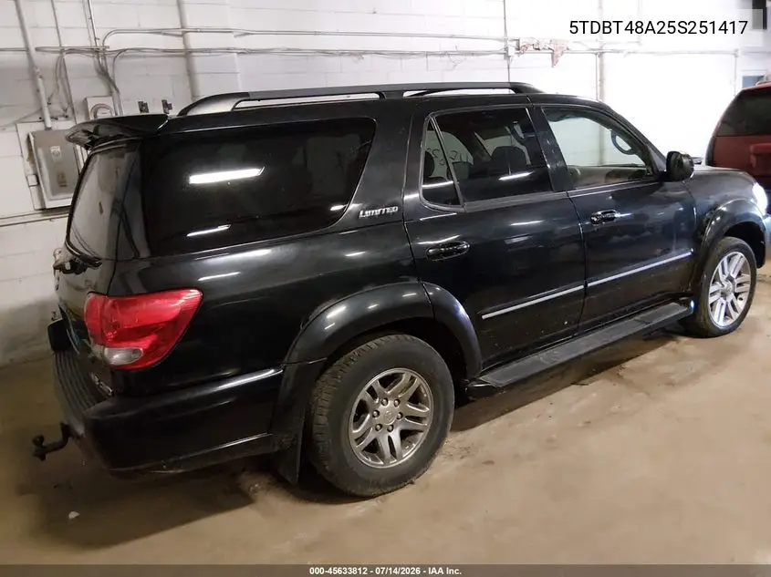 2005 Toyota Sequoia Limited V8 VIN: 5TDBT48A25S251417 Lot: 45633812