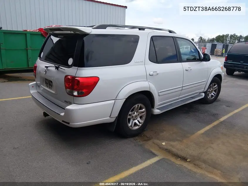 2006 Toyota Sequoia Limited V8 VIN: 5TDZT38A66S268778 Lot: 45428317