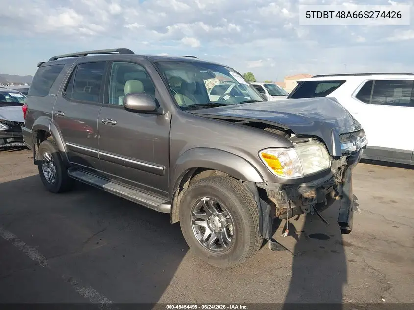 2006 Toyota Sequoia Limited V8 VIN: 5TDBT48A66S274426 Lot: 45454495