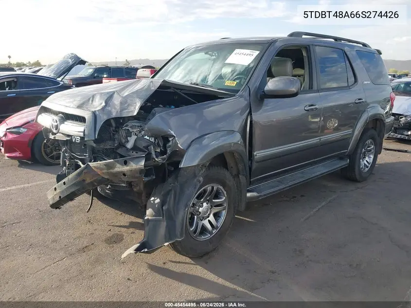 2006 Toyota Sequoia Limited V8 VIN: 5TDBT48A66S274426 Lot: 45454495