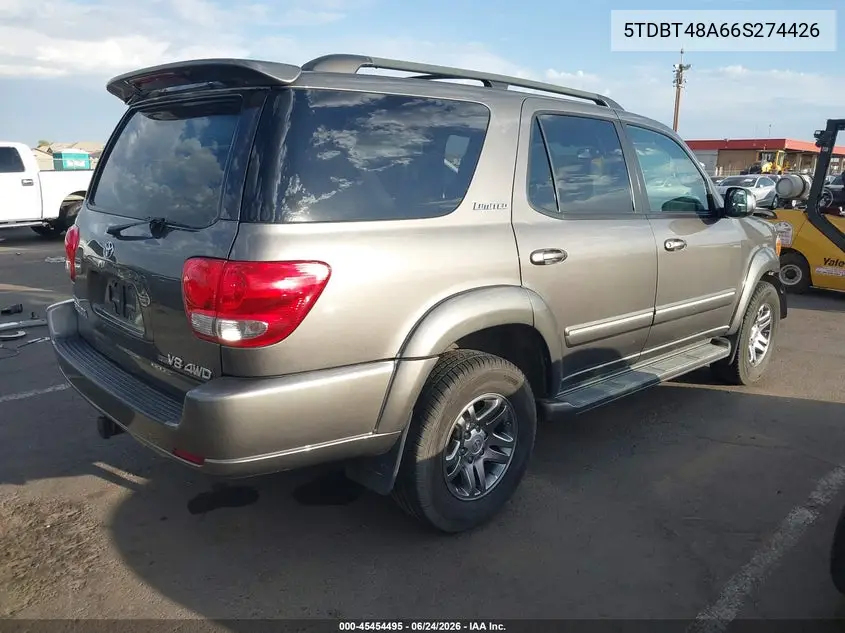 2006 Toyota Sequoia Limited V8 VIN: 5TDBT48A66S274426 Lot: 45454495