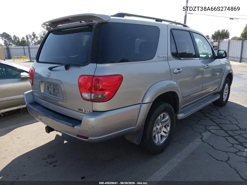 2006 Toyota Sequoia Limited V8 VIN: 5TDZT38A66S274869 Lot: 45520041