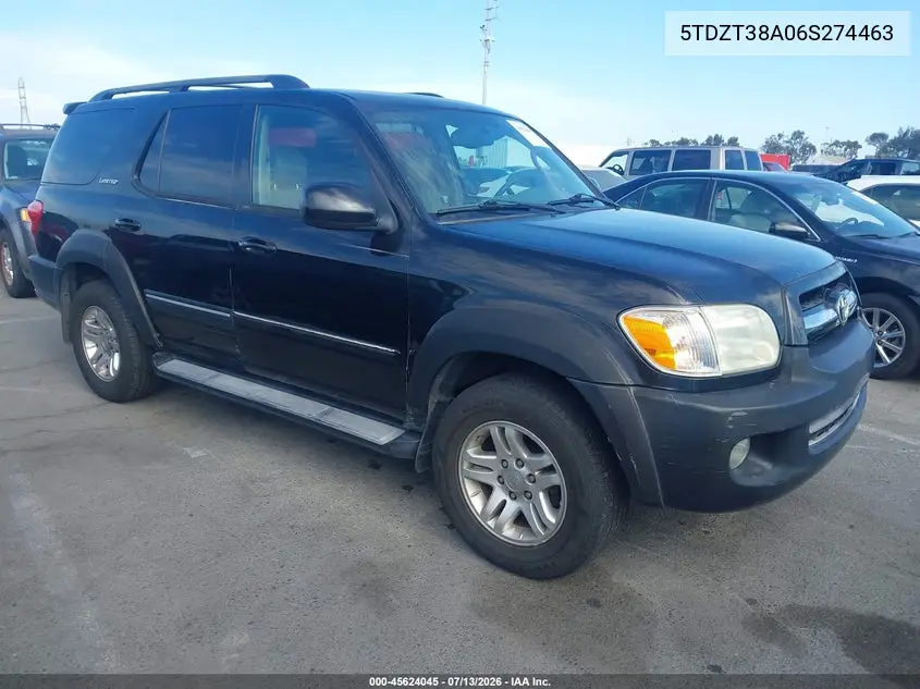 2006 Toyota Sequoia Limited V8 VIN: 5TDZT38A06S274463 Lot: 45624045