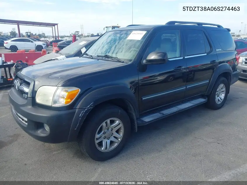 2006 Toyota Sequoia Limited V8 VIN: 5TDZT38A06S274463 Lot: 45624045