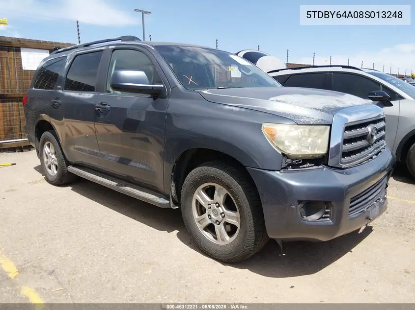 2008 Toyota Sequoia Sr5 5.7L V8 VIN: 5TDBY64A08S013248 Lot: 45312221