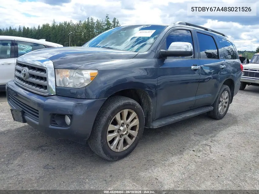 2008 Toyota Sequoia Platinum 5.7L V8 VIN: 5TDBY67A48S021526 Lot: 45356453