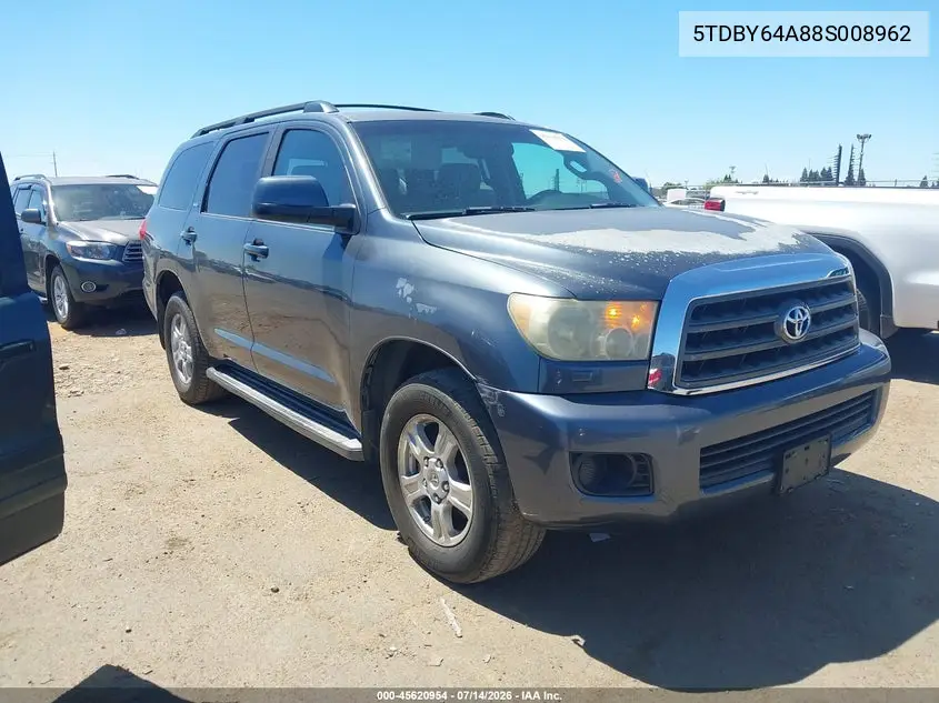 2008 Toyota Sequoia Sr5 5.7L V8 VIN: 5TDBY64A88S008962 Lot: 45620954