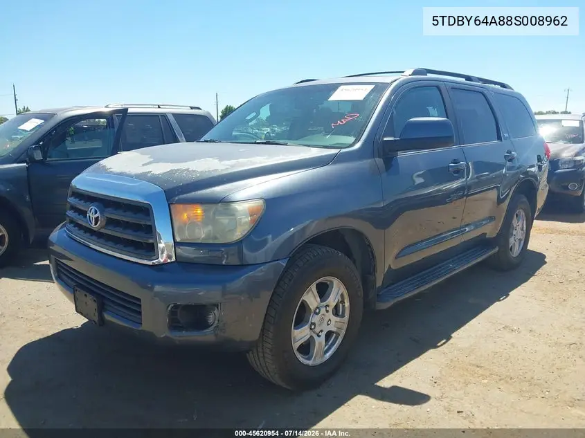 2008 Toyota Sequoia Sr5 5.7L V8 VIN: 5TDBY64A88S008962 Lot: 45620954