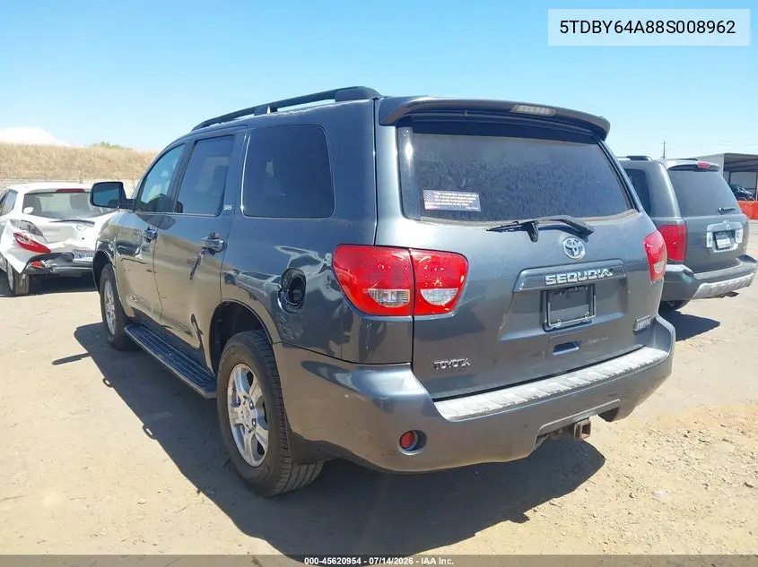 2008 Toyota Sequoia Sr5 5.7L V8 VIN: 5TDBY64A88S008962 Lot: 45620954