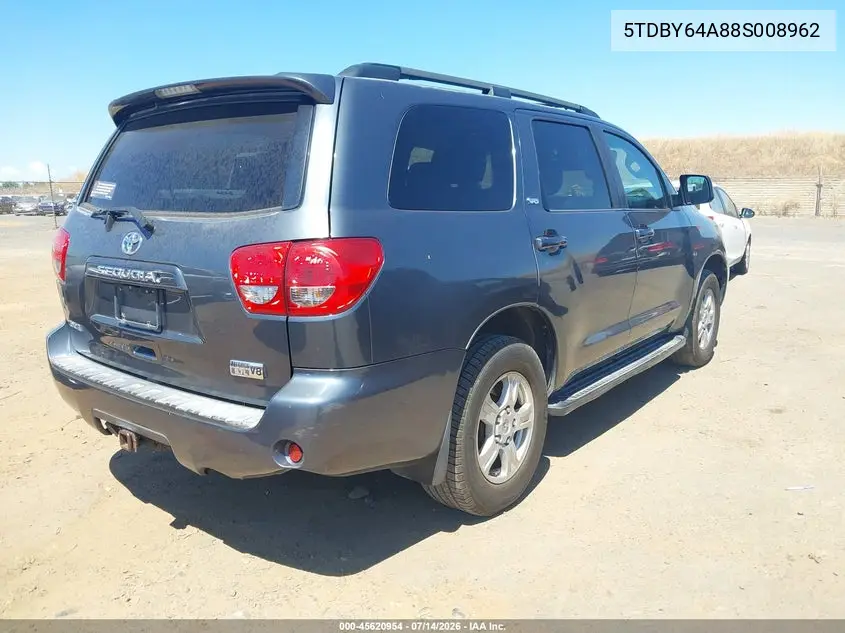 2008 Toyota Sequoia Sr5 5.7L V8 VIN: 5TDBY64A88S008962 Lot: 45620954
