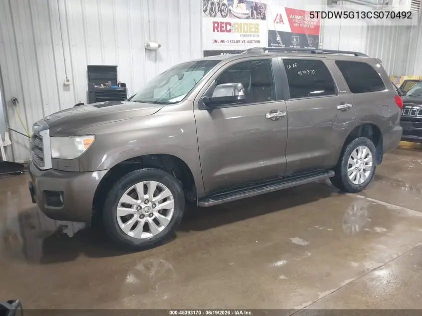 2012 Toyota Sequoia Platinum 5.7L V8 VIN: 5TDDW5G13CS070492 Lot: 45393170